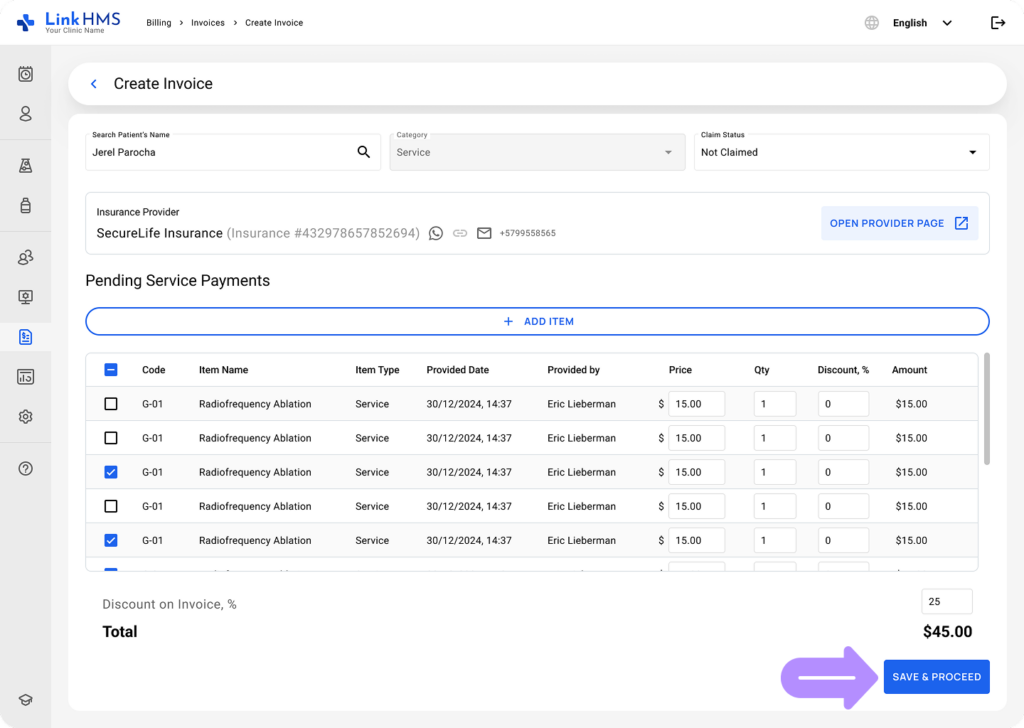 LinkHMS invoice creation 10