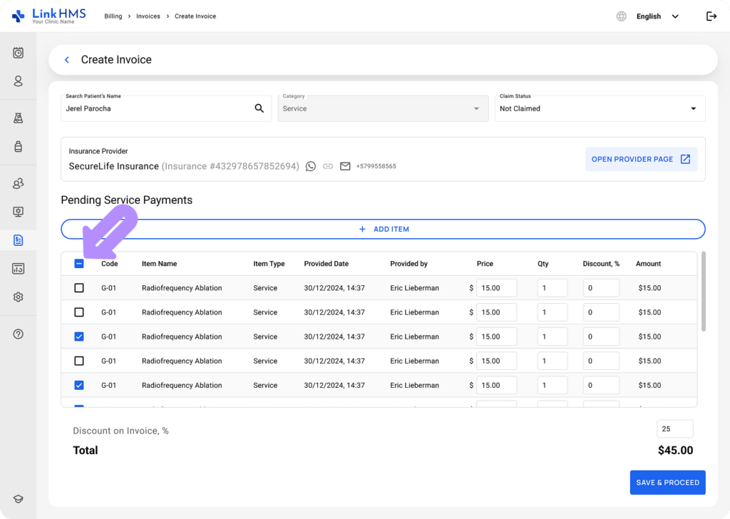 LinkHMS invoice creation 5