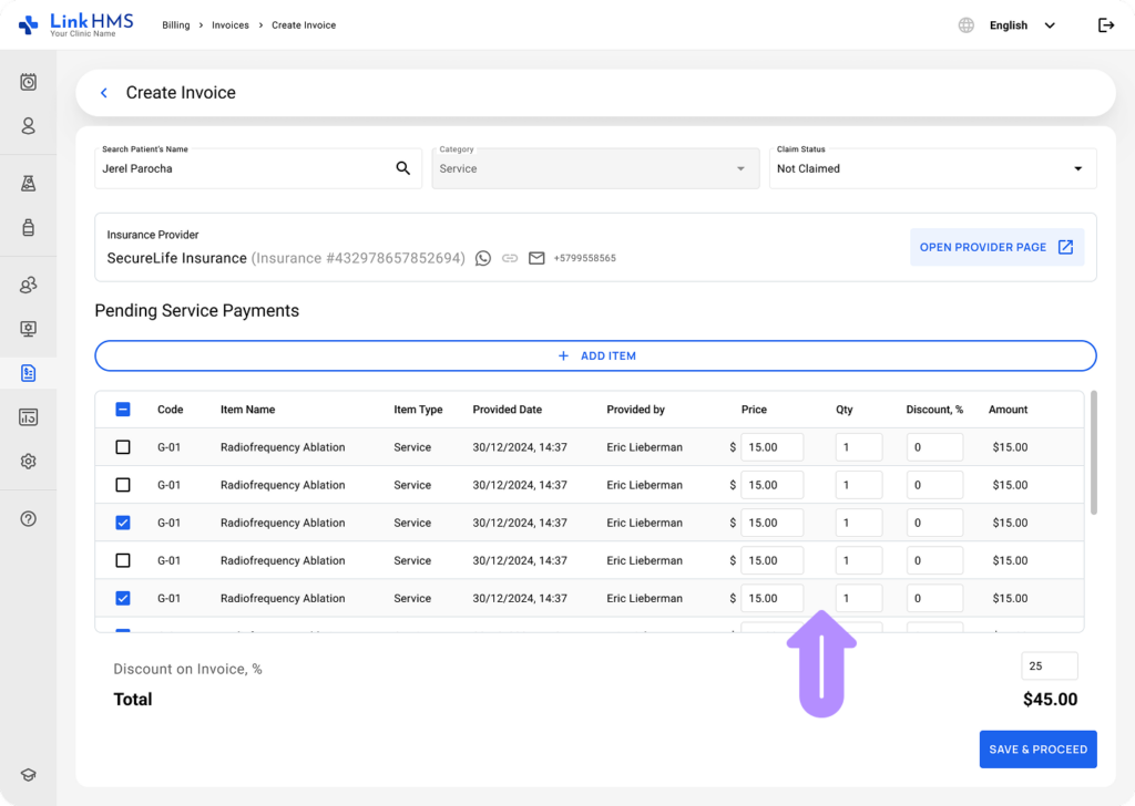 LinkHMS invoice creation 9
