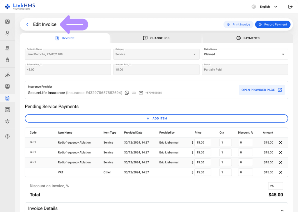 LinkHMS invoicing process 3