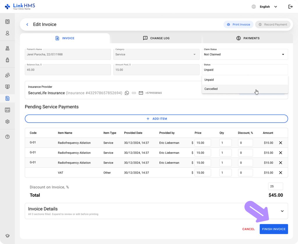 LinkHMS invoicing process 4