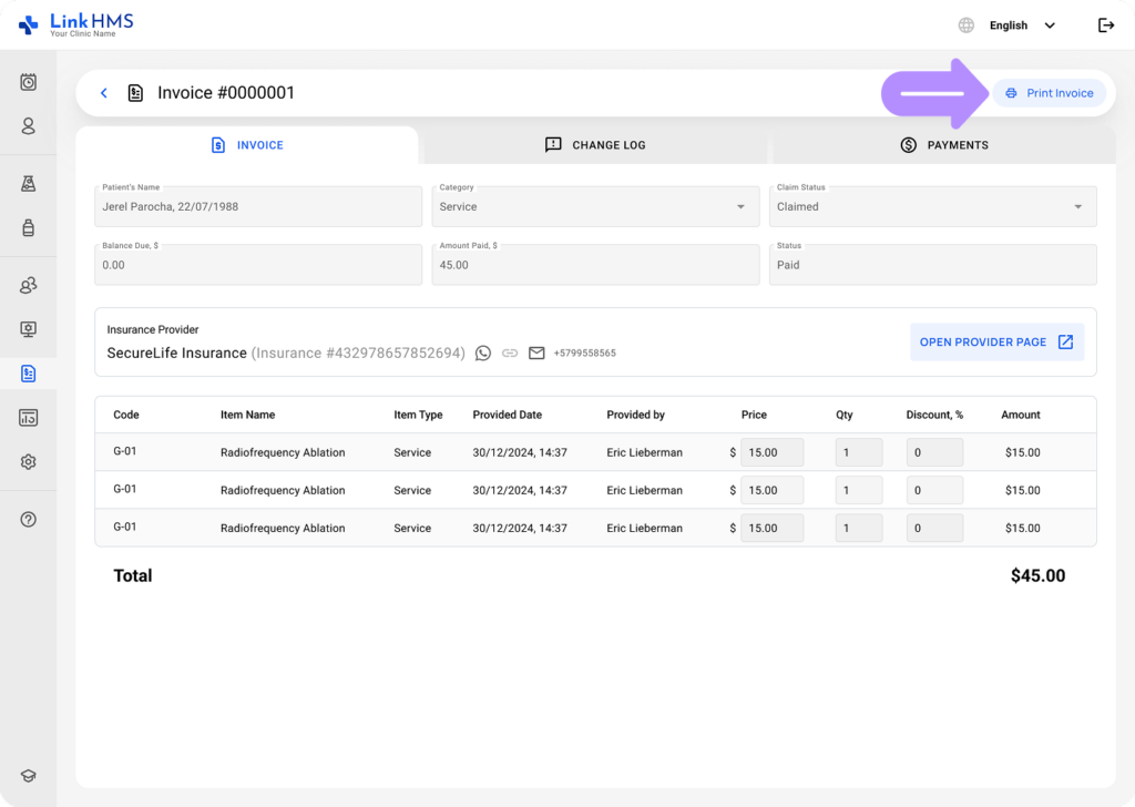 LinkHMS print invoices 1