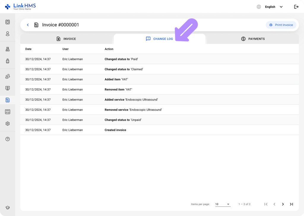 LinkHMS print invoices 2
