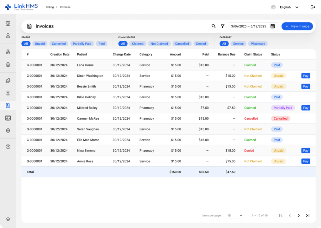 LinkHMS search invoices 1