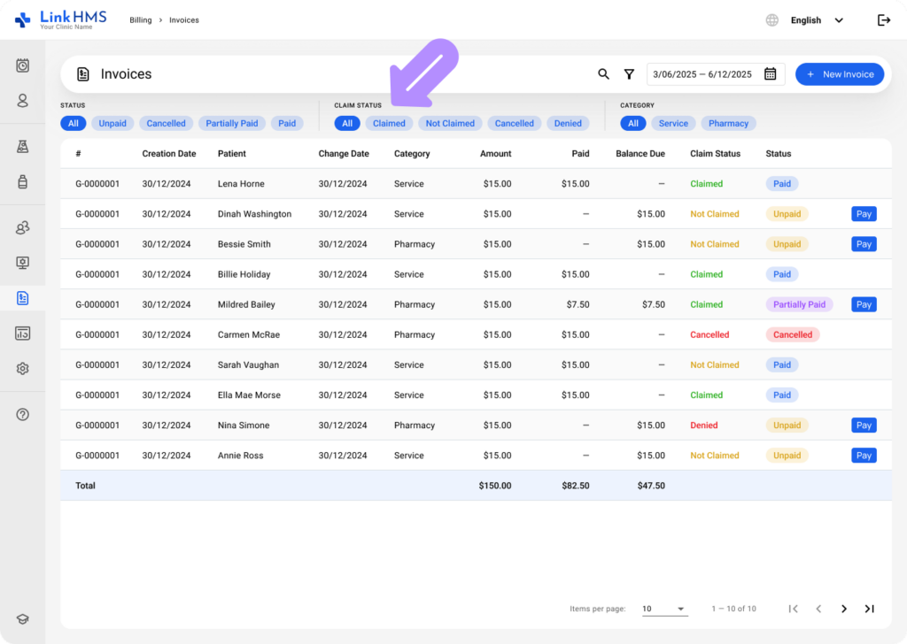 LinkHMS search invoices 2