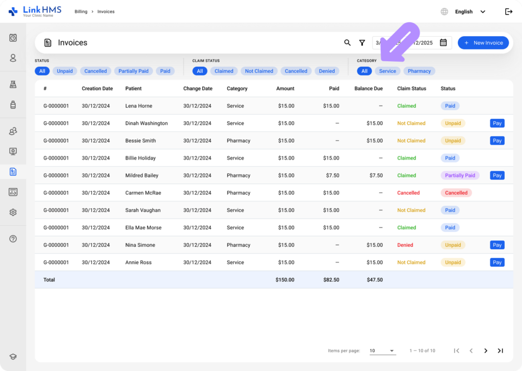 LinkHMS search invoices 3