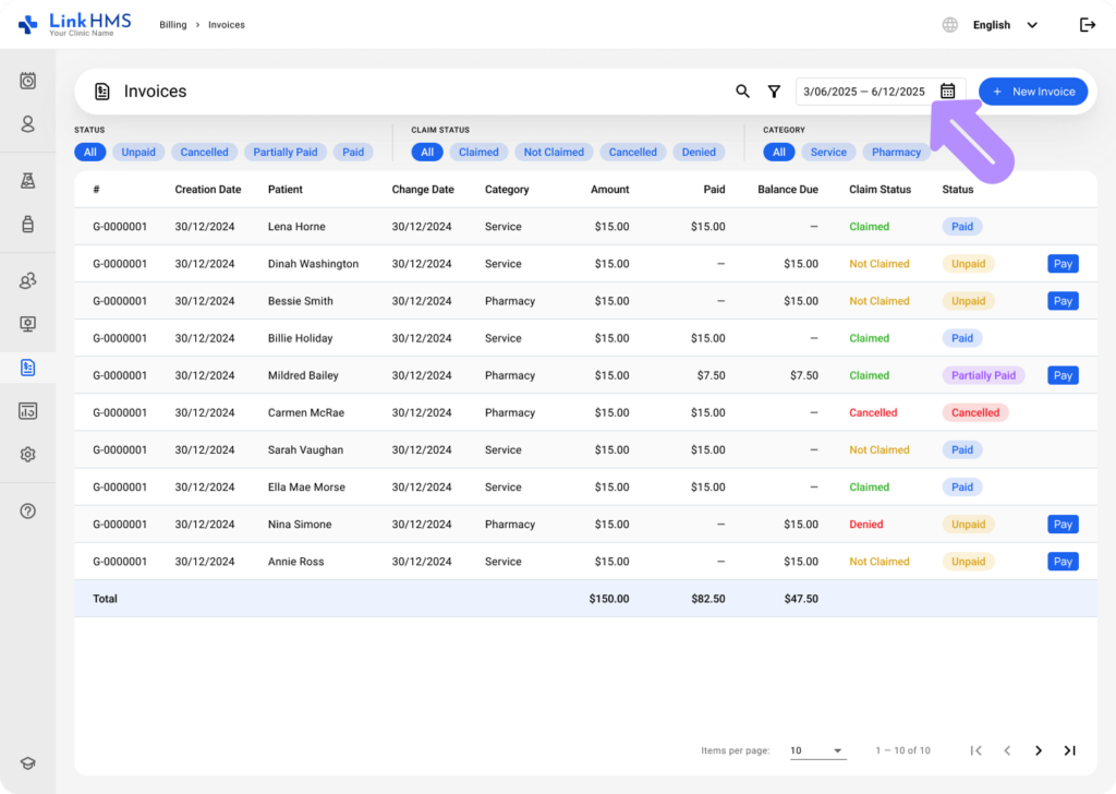 LinkHMS search invoices 4