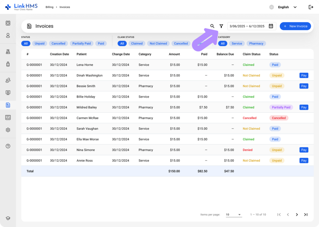 LinkHMS search invoices 5
