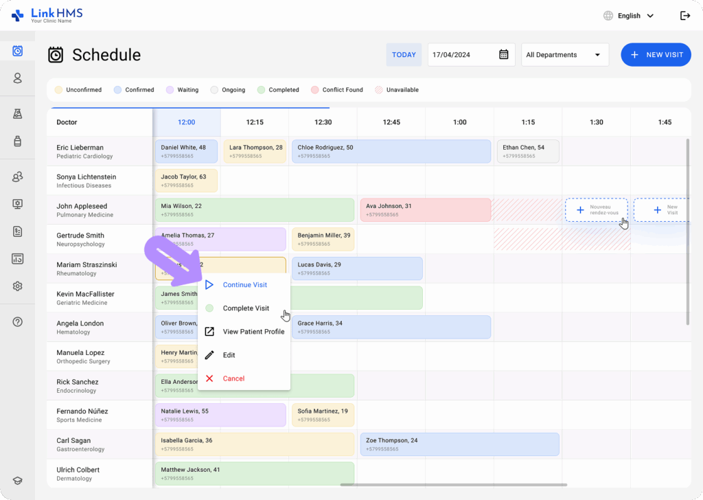 LinkHMS calendar functionality 2
