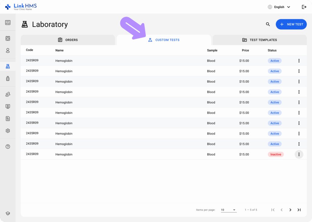 LinkHMS custom test templates 1