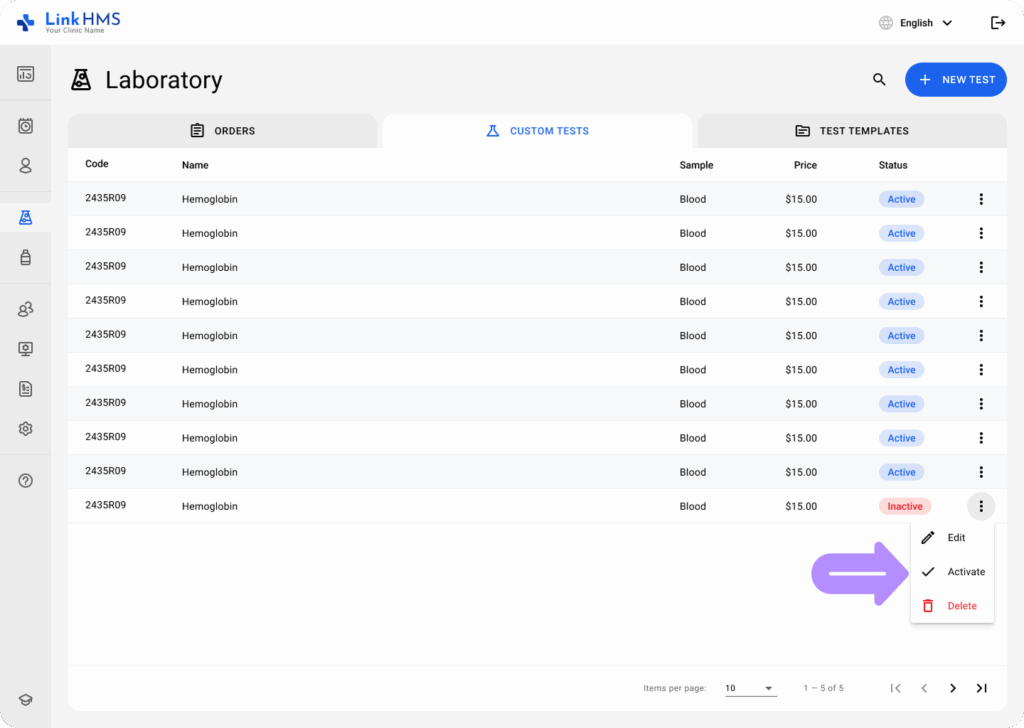 LinkHMS custom test templates 10