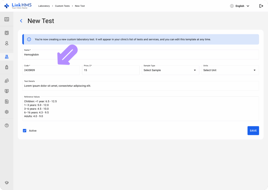 LinkHMS custom test templates 3