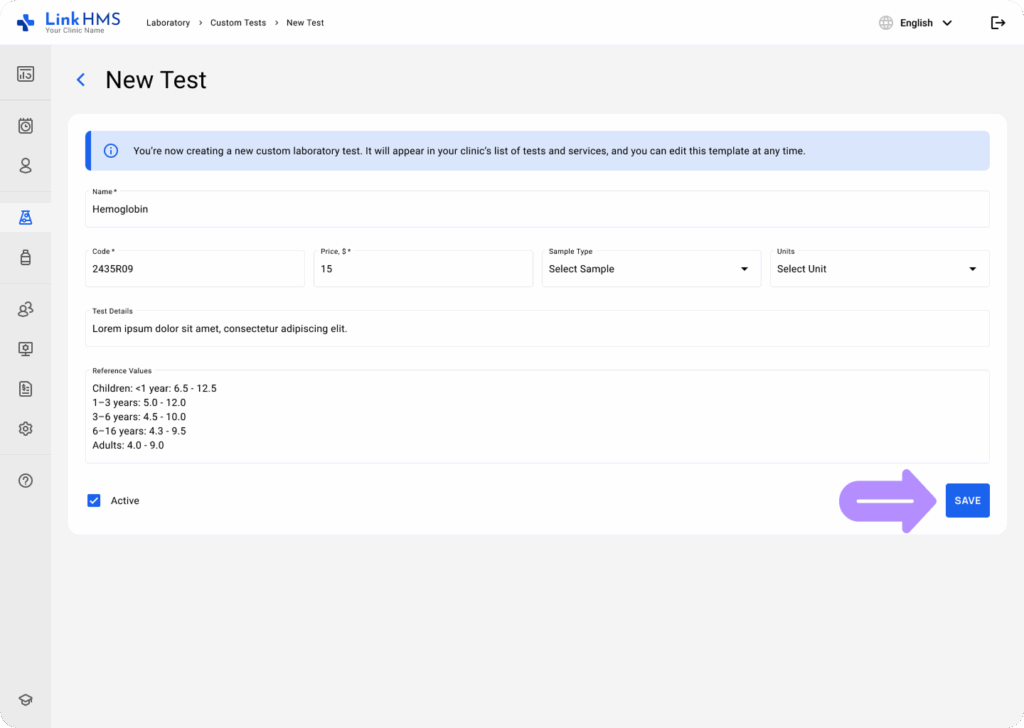 LinkHMS custom test templates 7