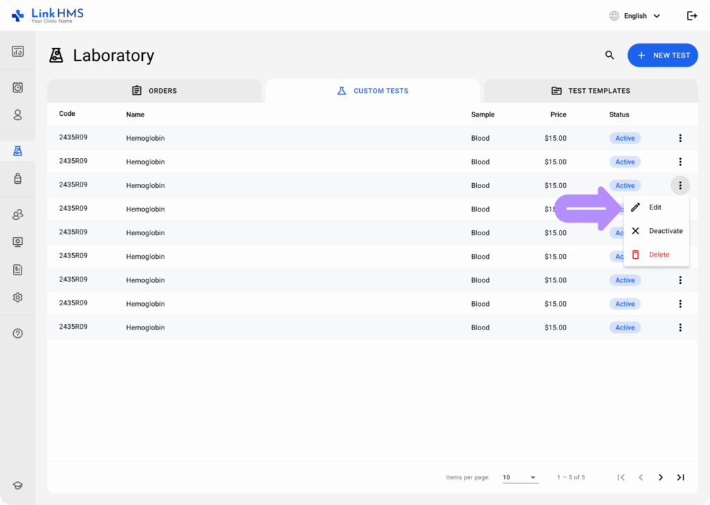 LinkHMS custom test templates 8