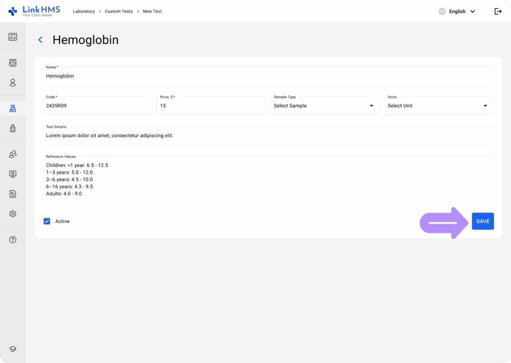 LinkHMS custom test templates 9