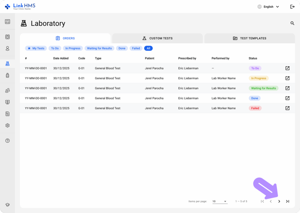 LinkHMS filter and search tests 1
