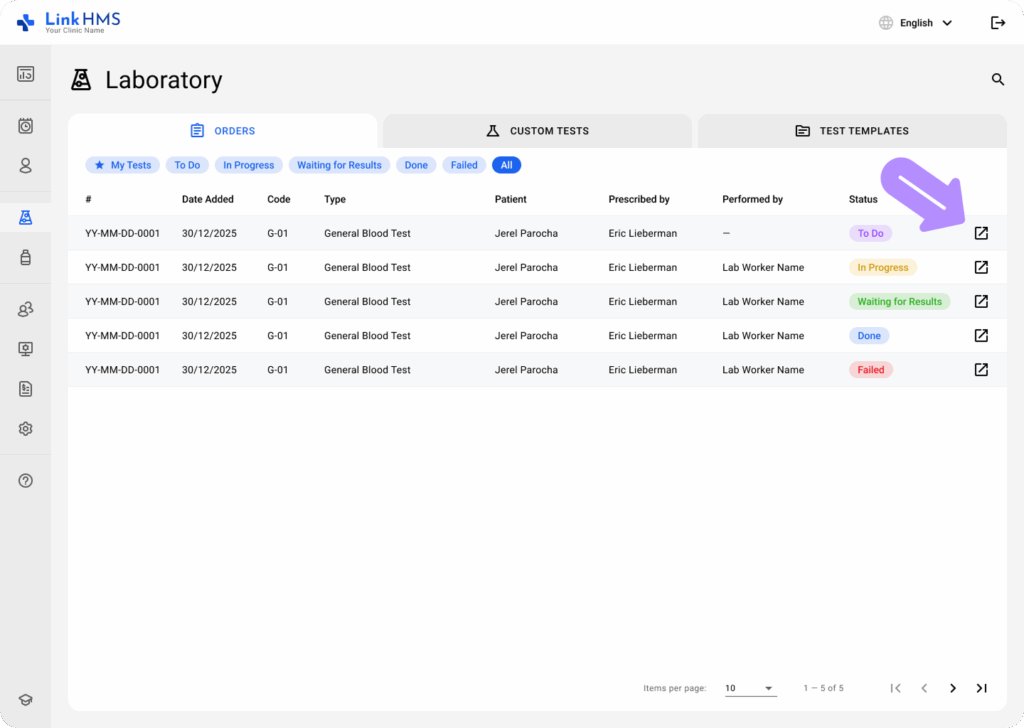 LinkHMS filter and search tests 2