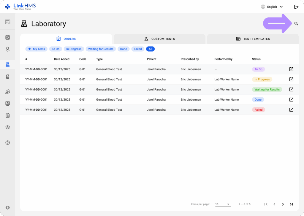 LinkHMS filter and search tests 3