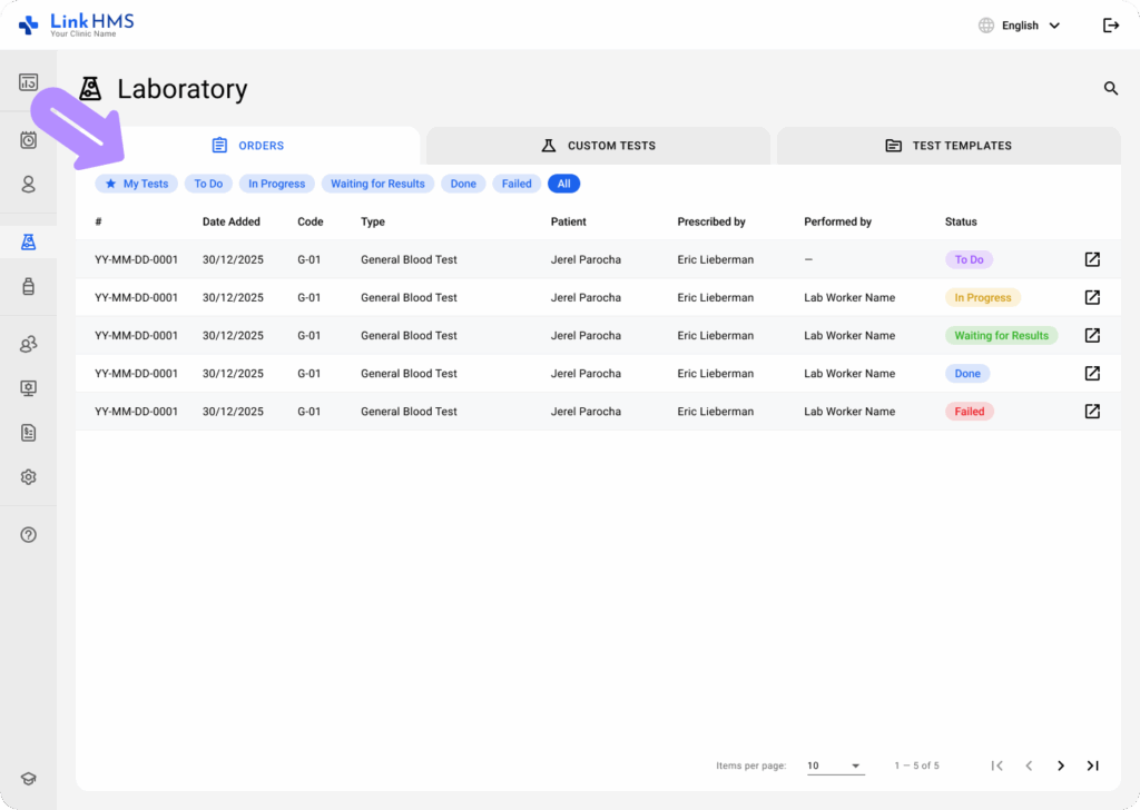 LinkHMS filter and search tests 4