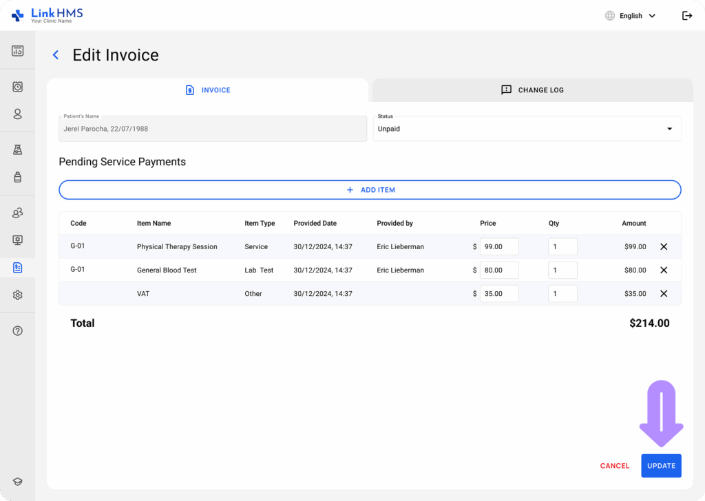 LinkHMS lab test invoicing 1