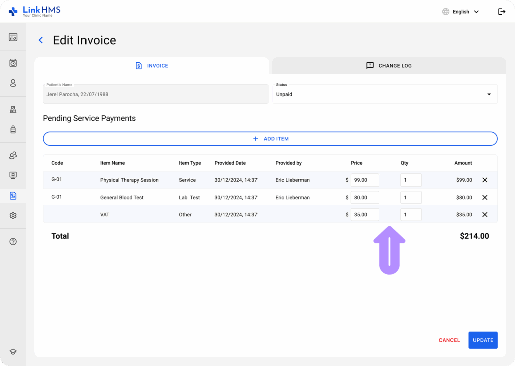 LinkHMS lab test invoicing 3