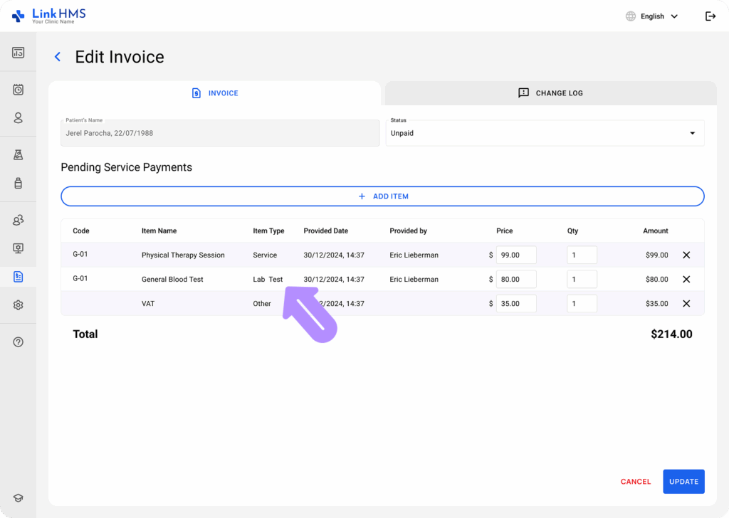 LinkHMS lab test invoicing 4