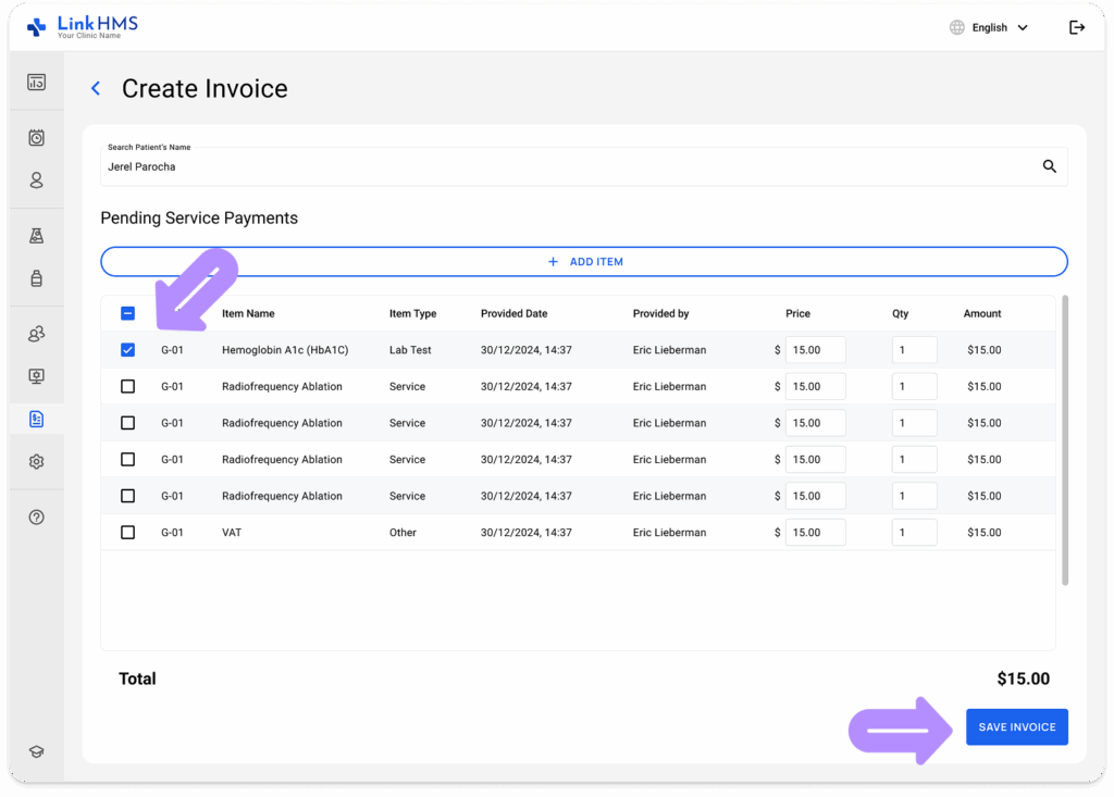 LinkHMS lab test invoicing 6