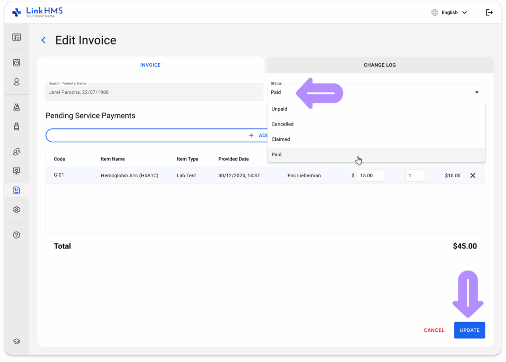LinkHMS lab test invoicing 7