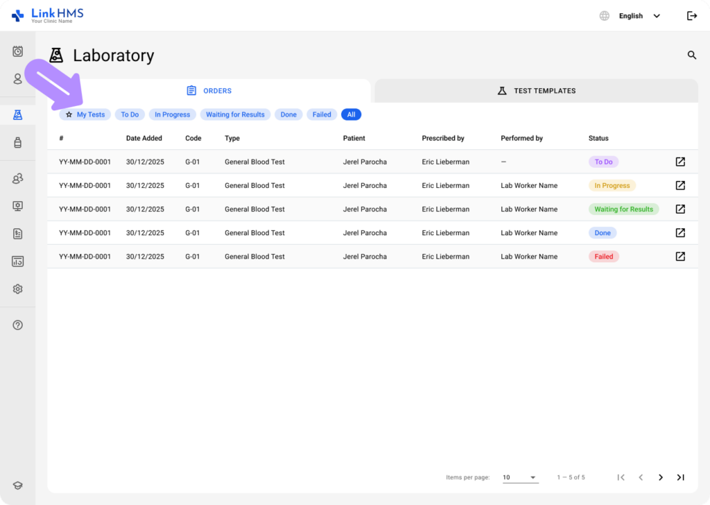 LinkHMS lab tests and orders 2