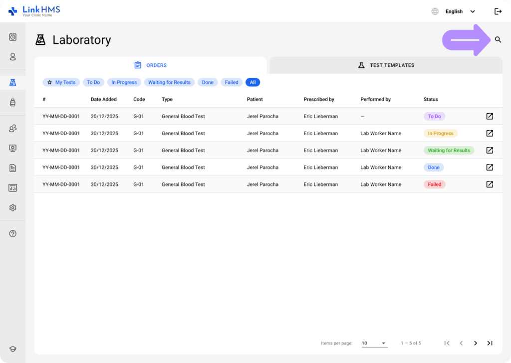 LinkHMS lab tests and orders 5