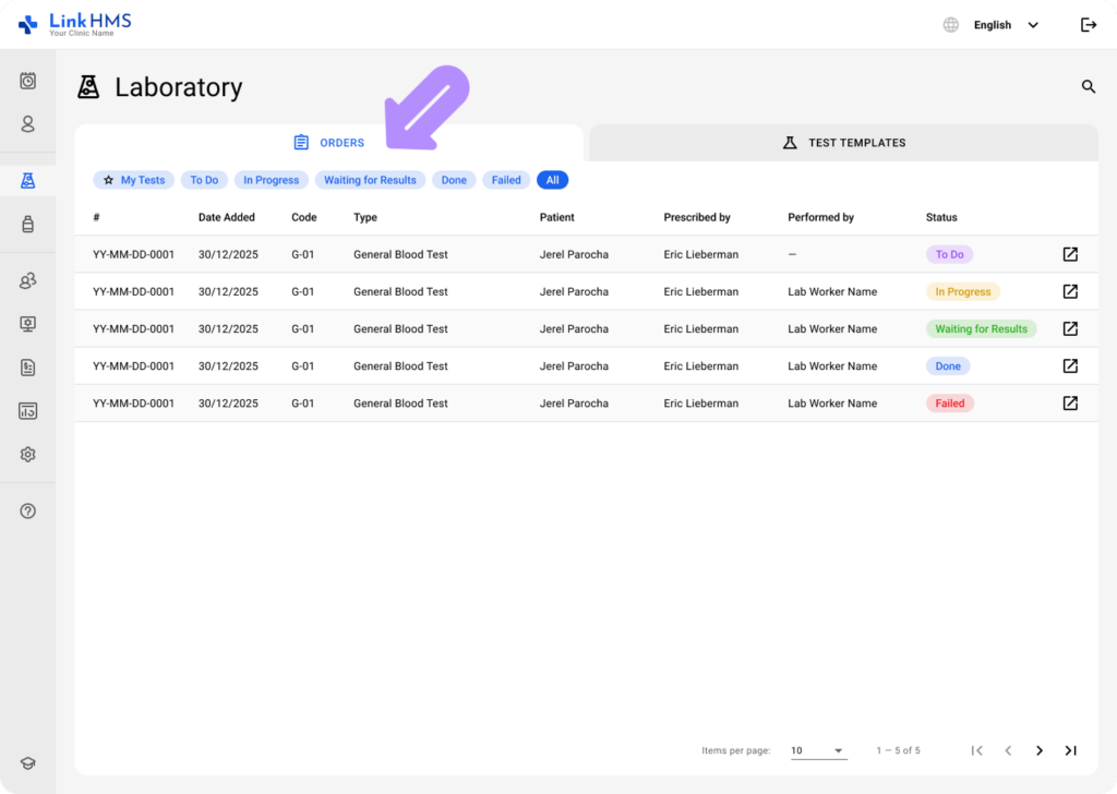 LinkHMS lab tests and orders 6