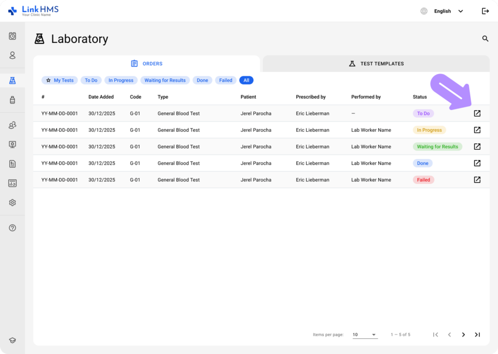 LinkHMS lab tests and orders 7