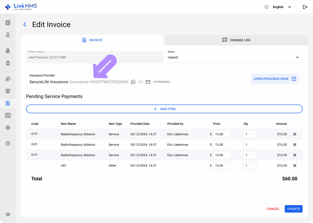 LinkHMS check patient insurance info 3
