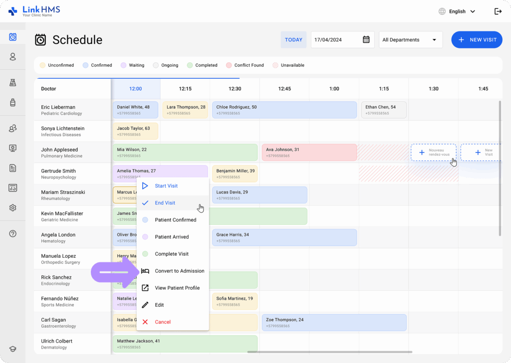LinkHMS convert a visit to an admission 2