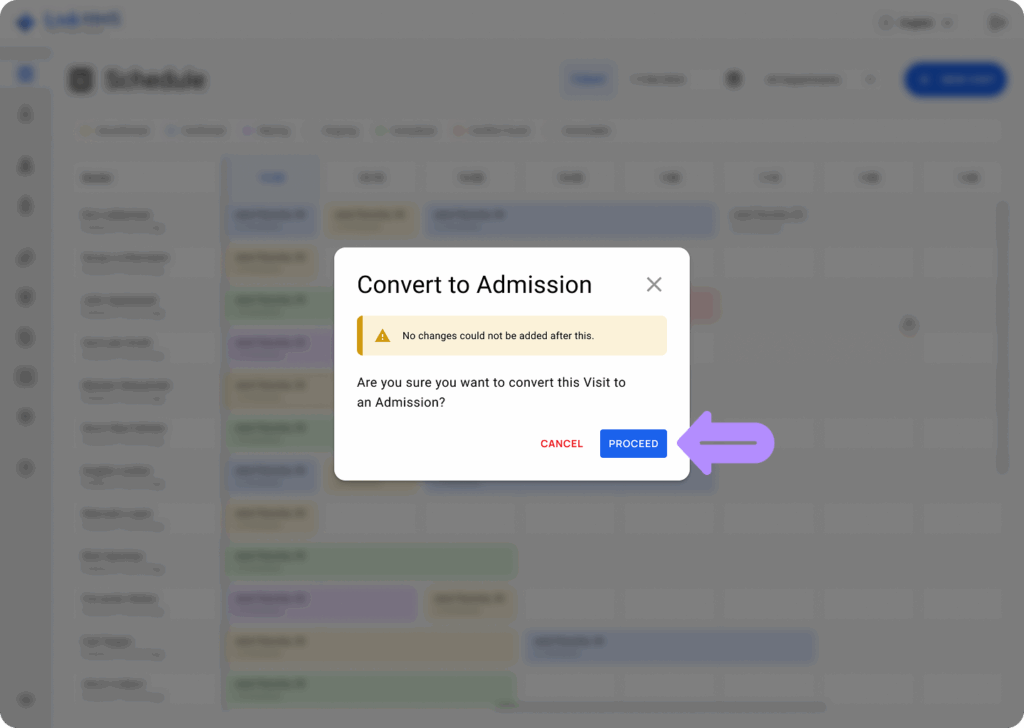 LinkHMS convert a visit to an admission 3