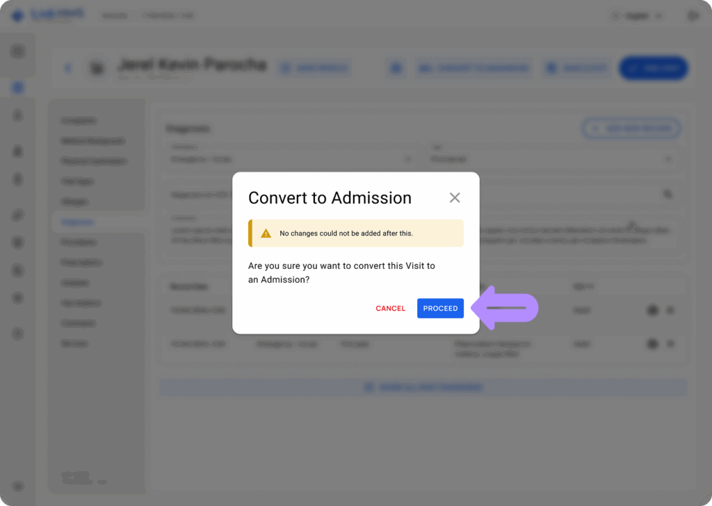 LinkHMS convert a visit to an admission 4