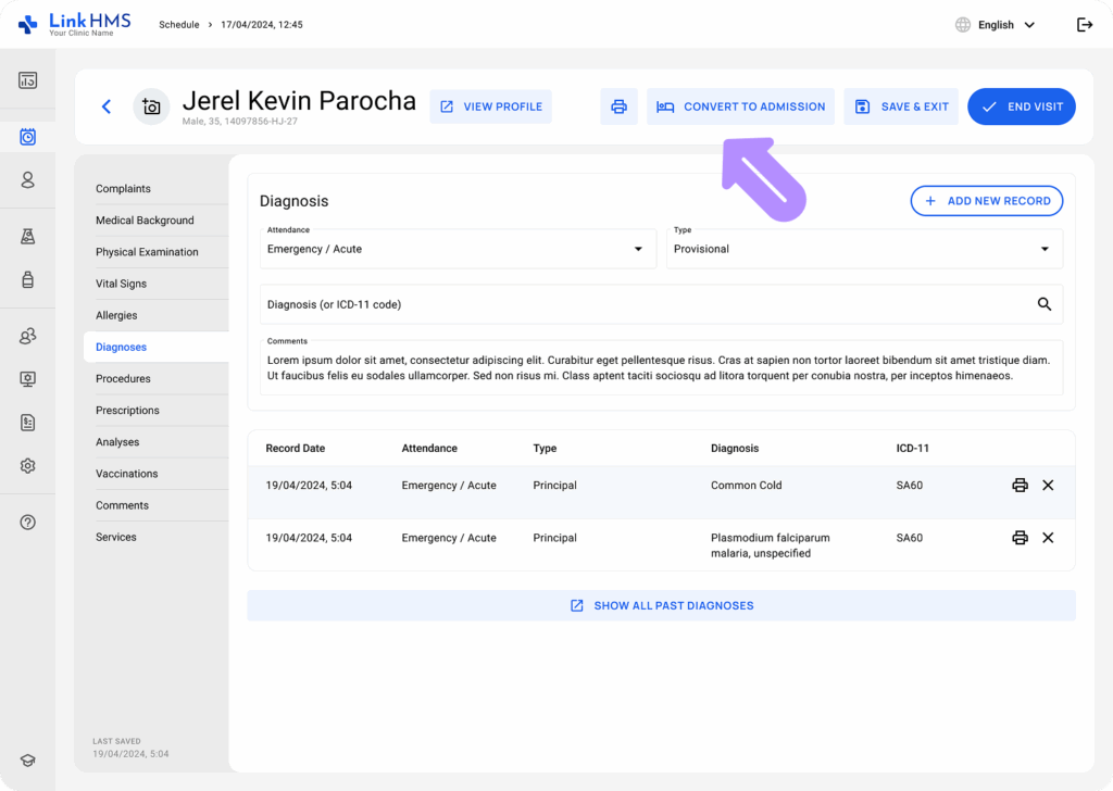 LinkHMS manage the outaptient visits 18