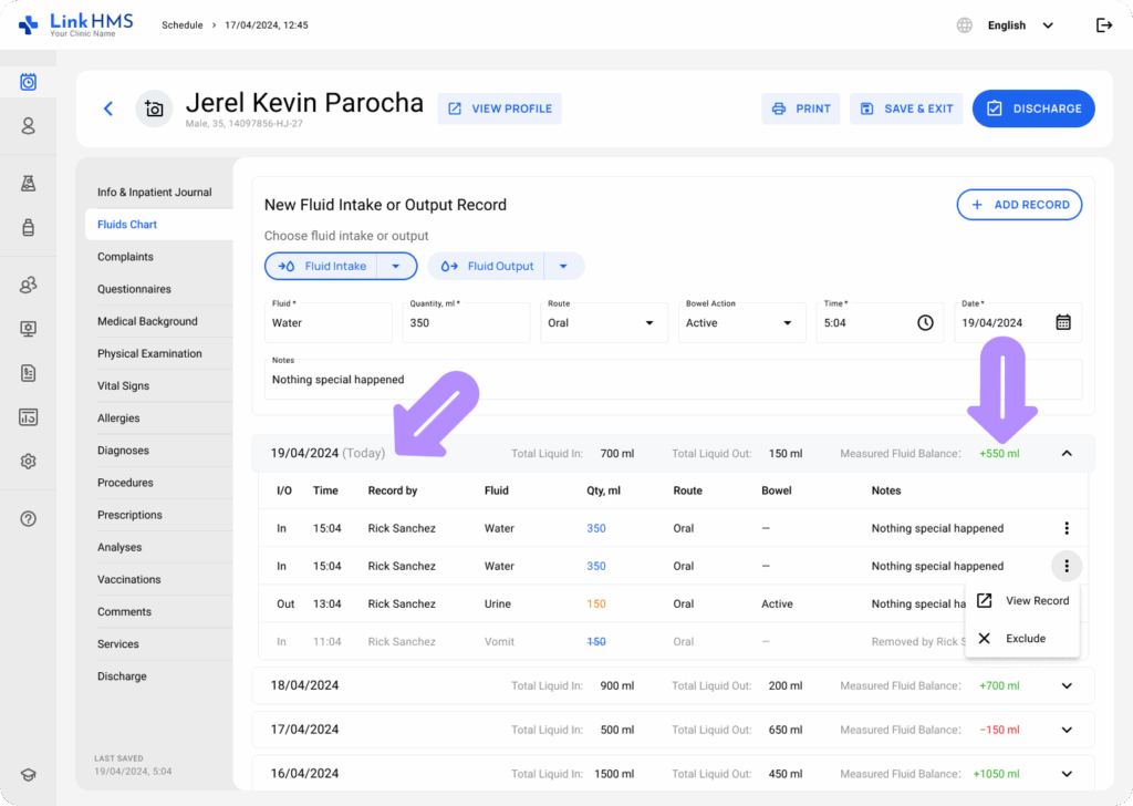 LinkHMS fluids charts 14