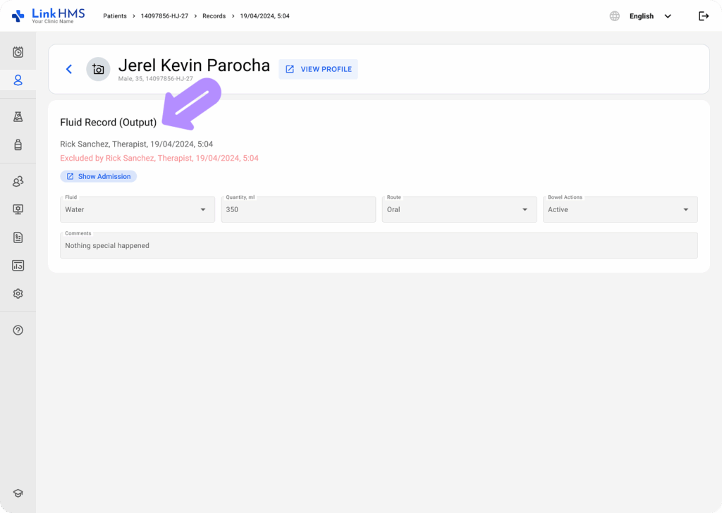 LinkHMS use fluids charts 10