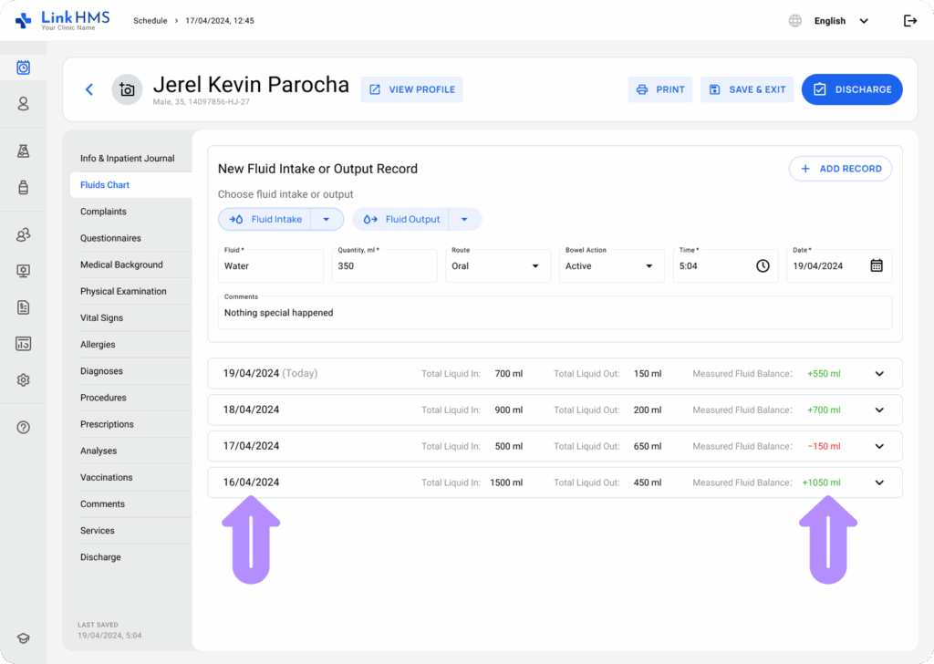 LinkHMS use fluids charts 5