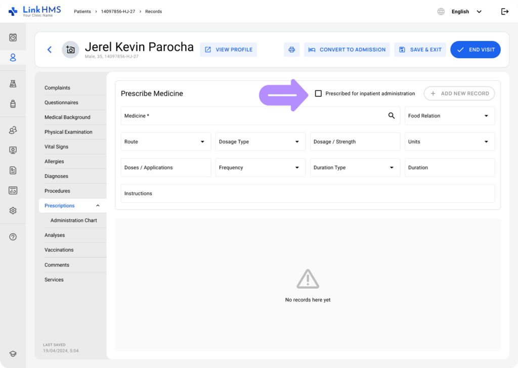 LinkHMS Make a Prescription for Inpatient Administration 2
