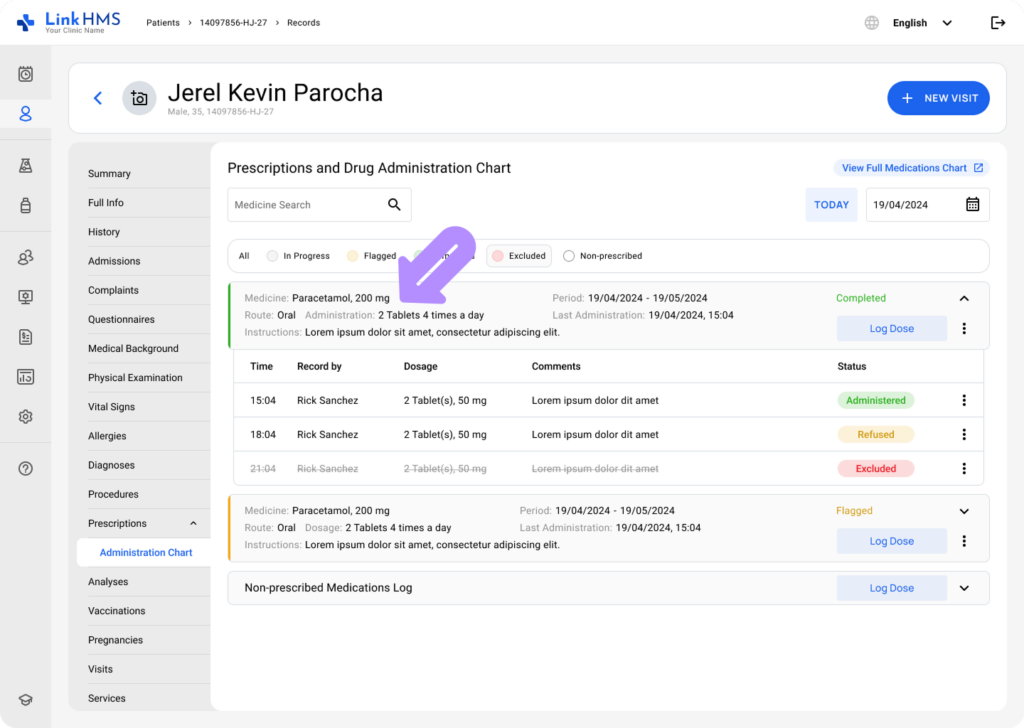 LinkHMS exclude the administration record 1