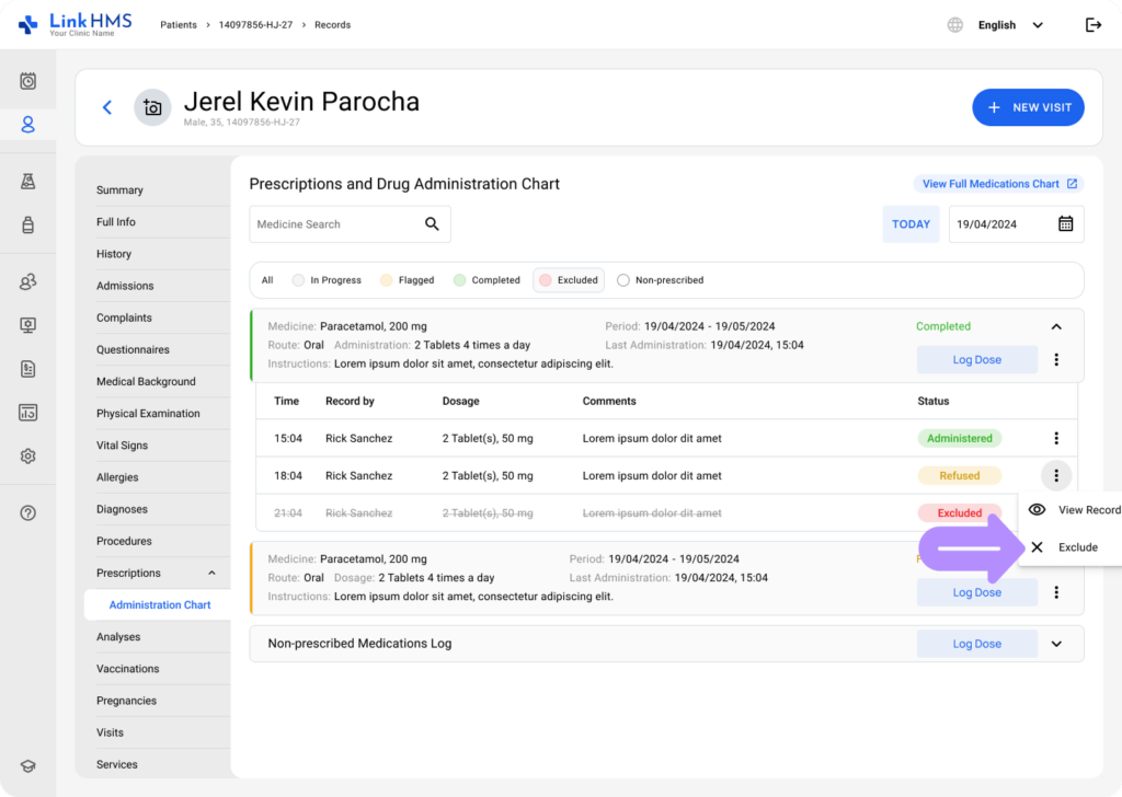 LinkHMS exclude the administration record 2