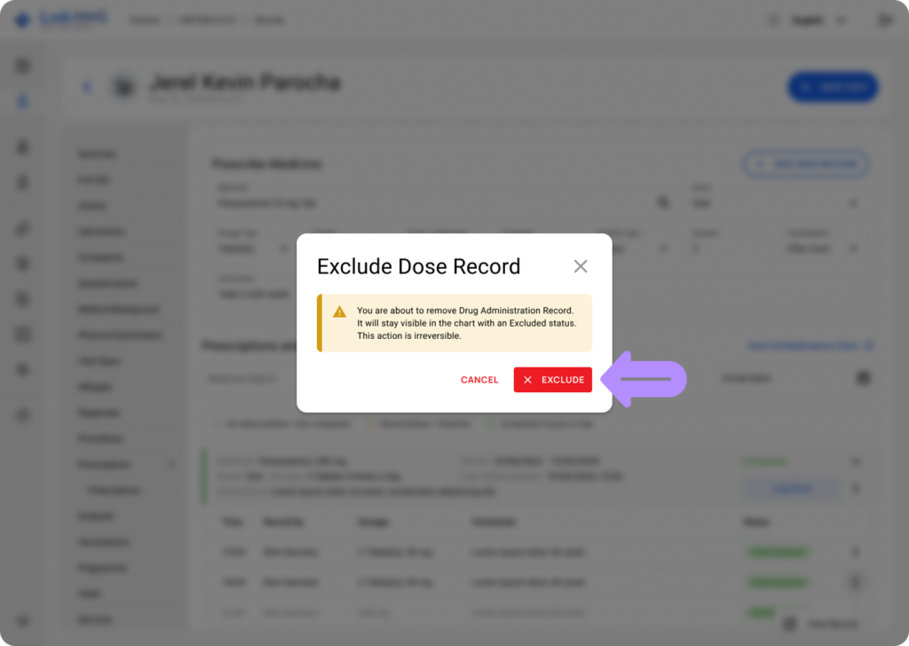 LinkHMS exclude the administration record 3