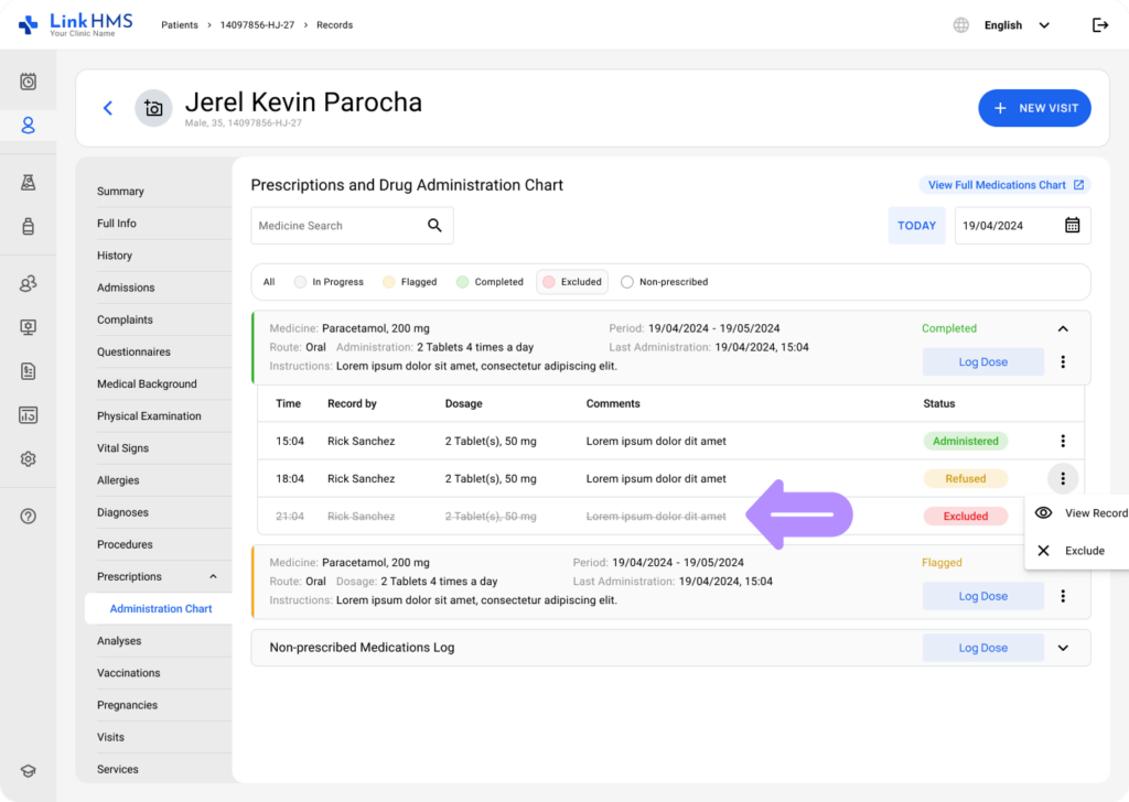 LinkHMS exclude the administration record 4