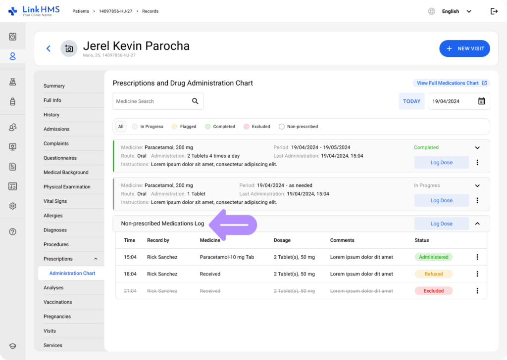 LinkHMS exclude the administration record 5