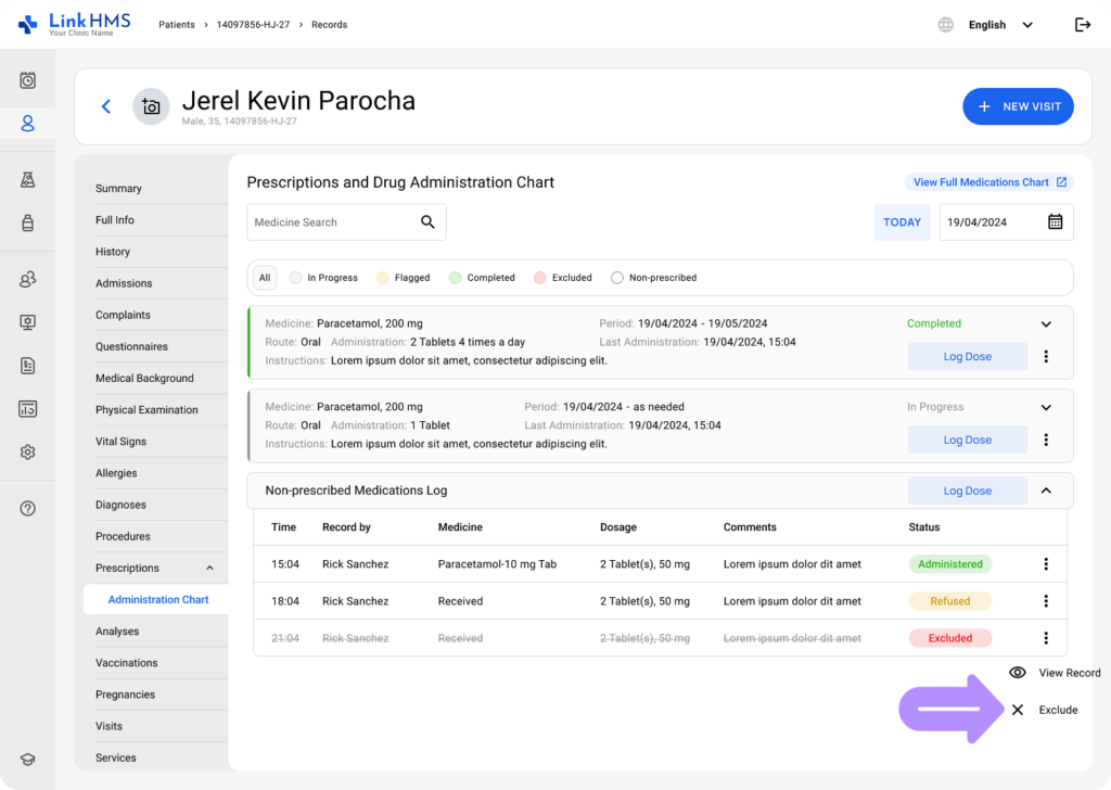 LinkHMS exclude the administration record 6