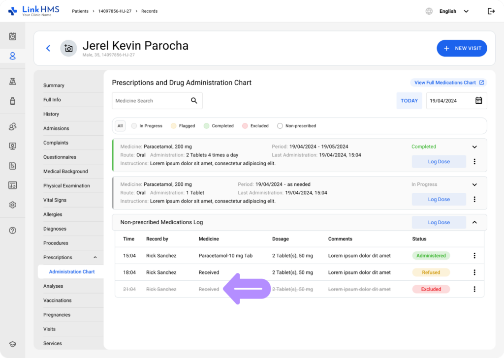 LinkHMS exclude the administration record 7