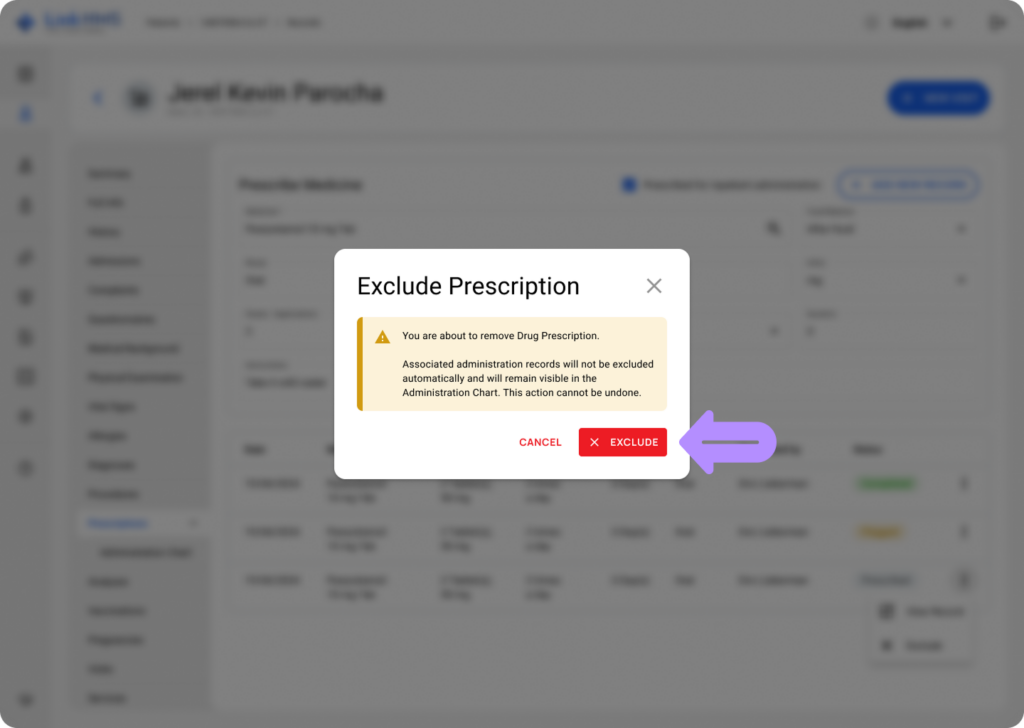 LinkHMS exclude the prescription record 3