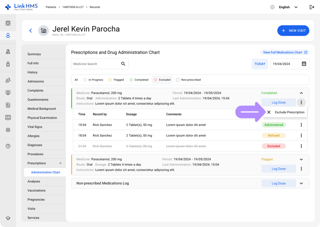 LinkHMS exclude the prescription record 5